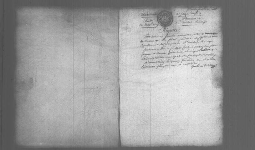 SAINT-MICHEL-SUR-ORGE. Naissances, mariages, décès : registre d'état civil (an VII-an XIV). [mariages (an VII et les six premiers mois de l'an VIII), voir 4E2130-2131]. 