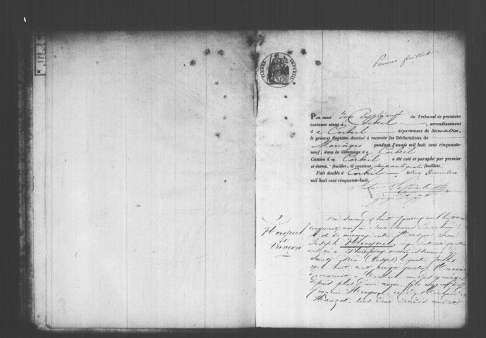 CORBEIL. Mariages : registre d'état civil (1859). 