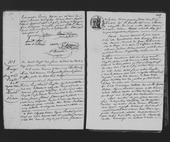 ANGERVILLE. Mariages : registre d'état civil (1831-1847). 