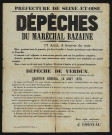 Seine-et-Oise [Département]. - Dépêches du Maréchal Bazaine, 16 août-17 août 1870. 