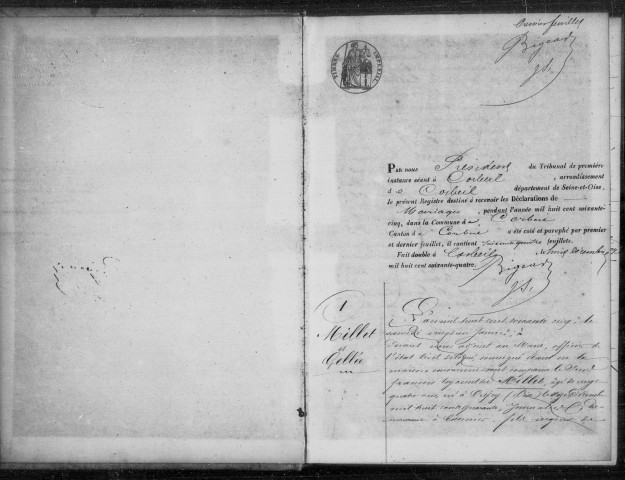 CORBEIL. Mariages : registre d'état civil (1865). 
