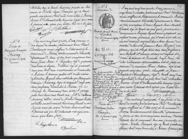 BIEVRES.- Naissances, mariages, décès : registre d'état civil (1904-1905). 