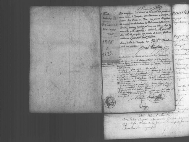 MEREVILLE . Naissances, mariages, décès : registre d'état civil (1816-1823). 