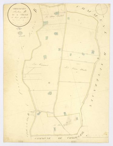 CHEVANNES. - Section B - Village (le), 2, ech. 1/2500, coul., aquarelle, papier, 67x50 (1823). 