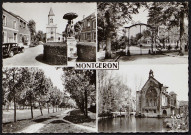 MONTGERON.- La place de l'église, grille du lycée, la pelouse, moulin de Senlis au bord de l'Yerre (2 novembre 1972).