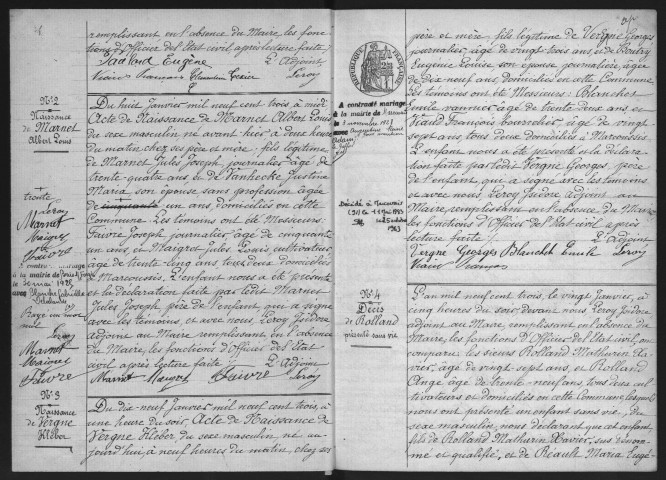 MARCOUSSIS.- Naissances, mariages, décès : registre d'état civil (1902-1903). 