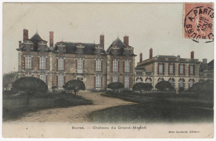 BURES-SUR-YVETTE. - Château du Grand-Ménil, Coudard, 1906, 24 lignes, 10 c, ad., coloriée. 