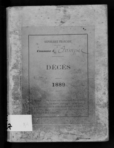 ETAMPES. Décès : registre d'état civil (1889). 