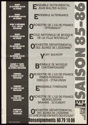EVRY. - Agora d'Evry. Concerts. Saison 1985-1986 : programme, 1985. 