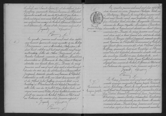 CORBEIL.- Décès : registre d'état civil. 