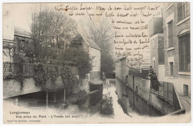 LONGJUMEAU. - L'Yvette entre les habitations, Bouthier, (1904), 8 lignes, ad. 