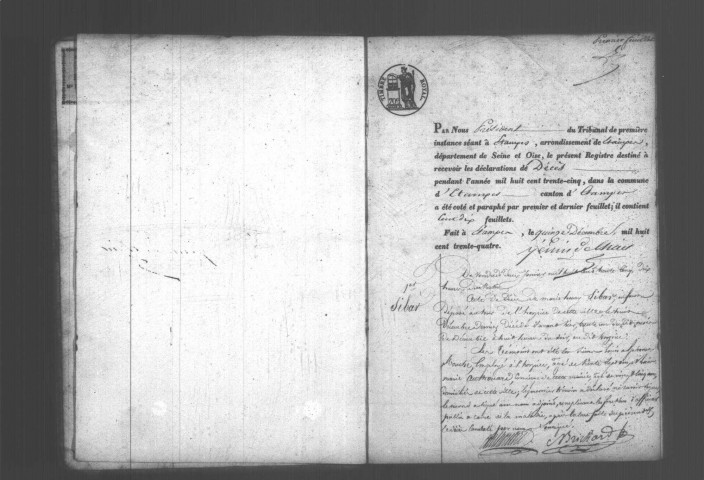 ETAMPES. Décès : registre d'état civil (1835). 