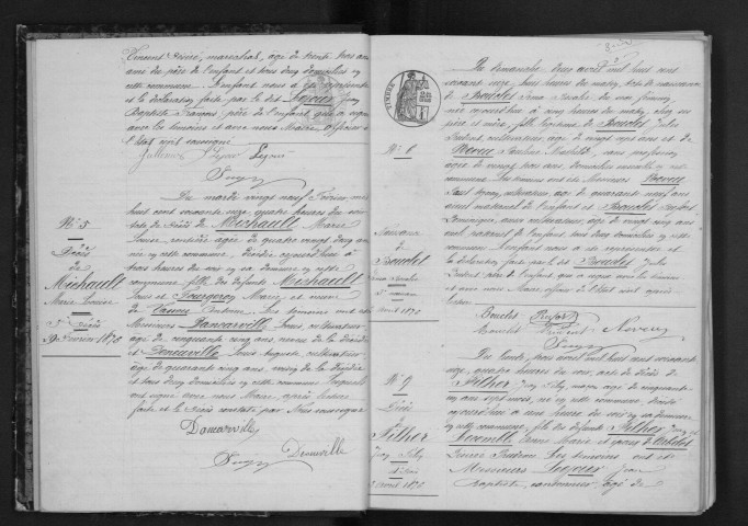 MOIGNY-SUR-ECOLE. Naissances, mariages, décès : registre d'état civil (1876-1882). 