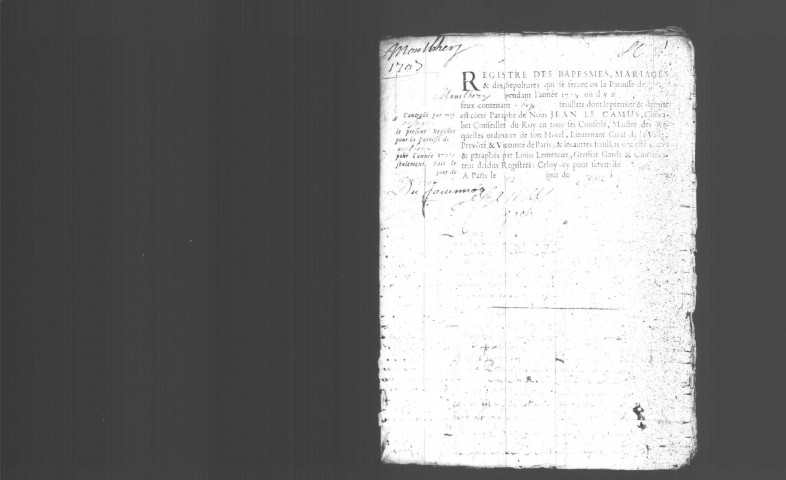 MONTLHERY. Paroisse Sainte-Trinité : Baptêmes, mariages, sépultures : registre paroissial (1707-1728). 