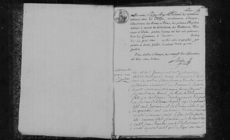 AUVERS-SAINT-GEORGES. Naissances, mariages, décès : registre d'état civil (1814-1825). 