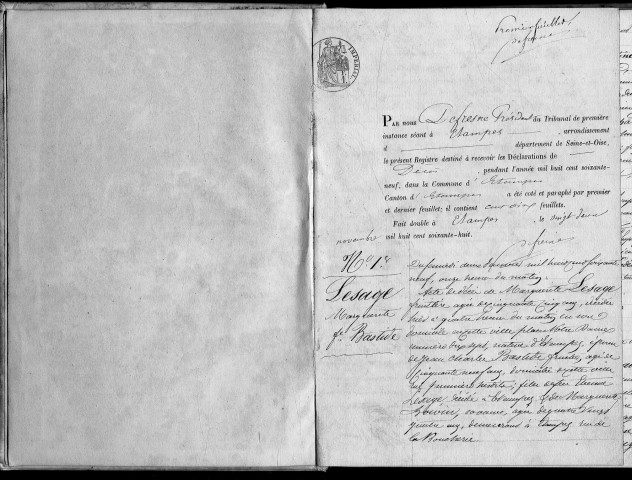 ETAMPES. Décès : registre d'état civil (1869). 