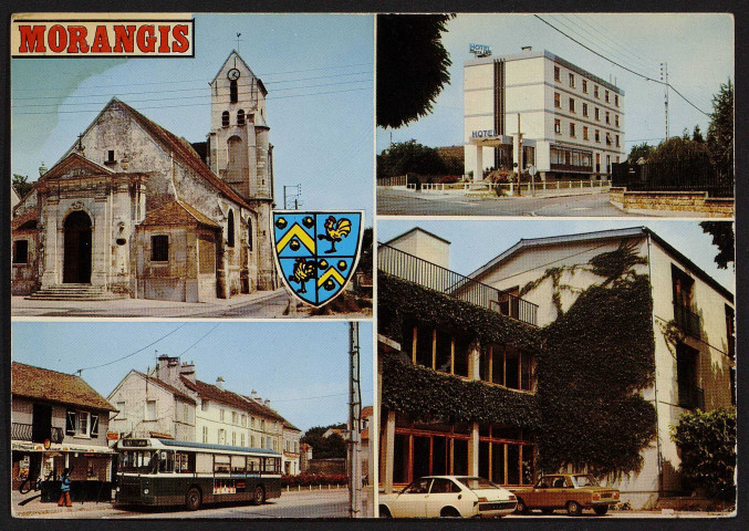 MORANGIS.- L'église, l'hôtel Pierre Loti, la place Lucien Boileau, la clinique Saint-Louis (8 février 1983).