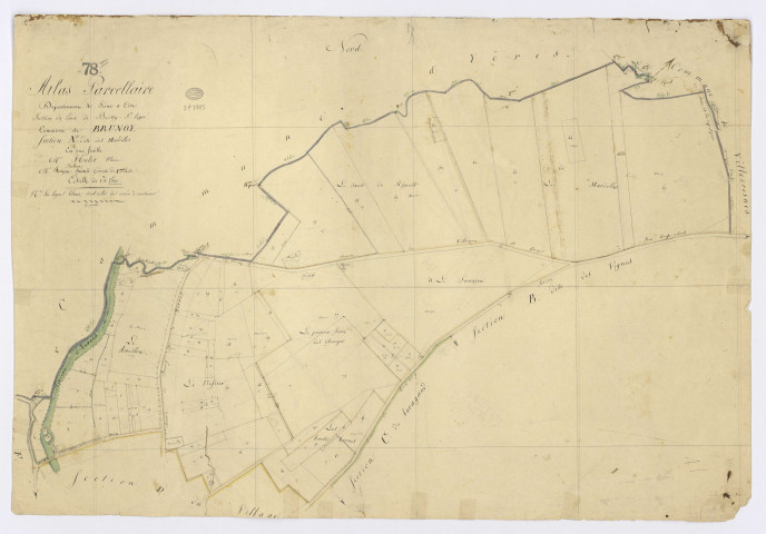 BRUNOY. - Section A - Mardelles (les), ech. 1/2500, coul., aquarelle, papier, 64x91 (1810). 