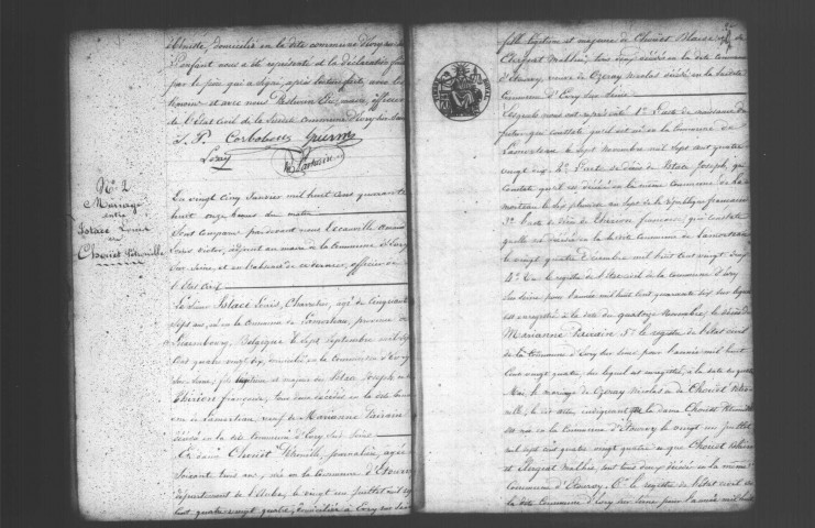 EVRY. Naissances, mariages, décès : registre d'état civil (1848-1859). 