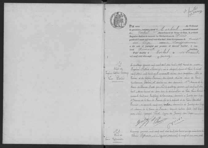 JUVISY-SUR-ORGE. - Décès : registre d'état civil. 