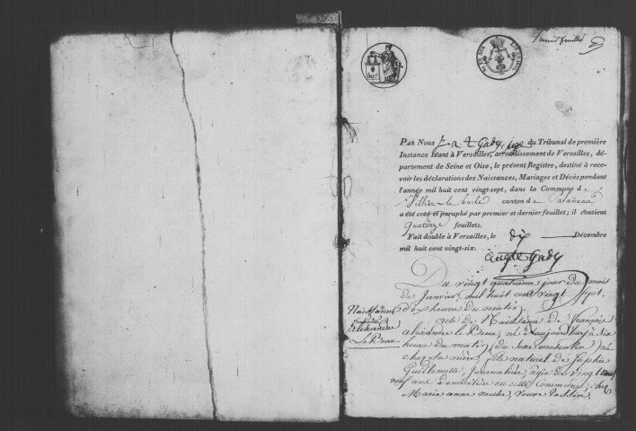 VILLIERS-LE-BACLE. Naissances, mariages, décès : registre d'état civil (1827-1872). 