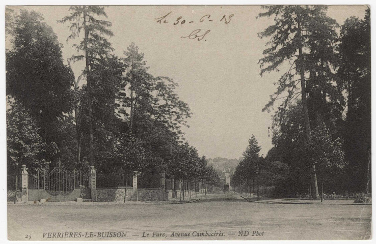 VERRIERES-LE-BUISSON. - Le parc, avenue Cambacérès [Editeur ND, 1913]. 