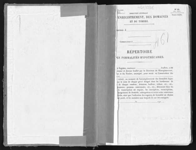 Conservation des hypothèques de CORBEIL. - Répertoire des formalités hypothécaires, volume n° 461 : A-Z (registre ouvert vers 1920). 