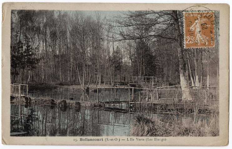 BALLANCOURT-SUR-ESSONNE. - L'Ile-Verte (les étangs), Rouanet, 1929, 3 mots, 25 c, ad. 