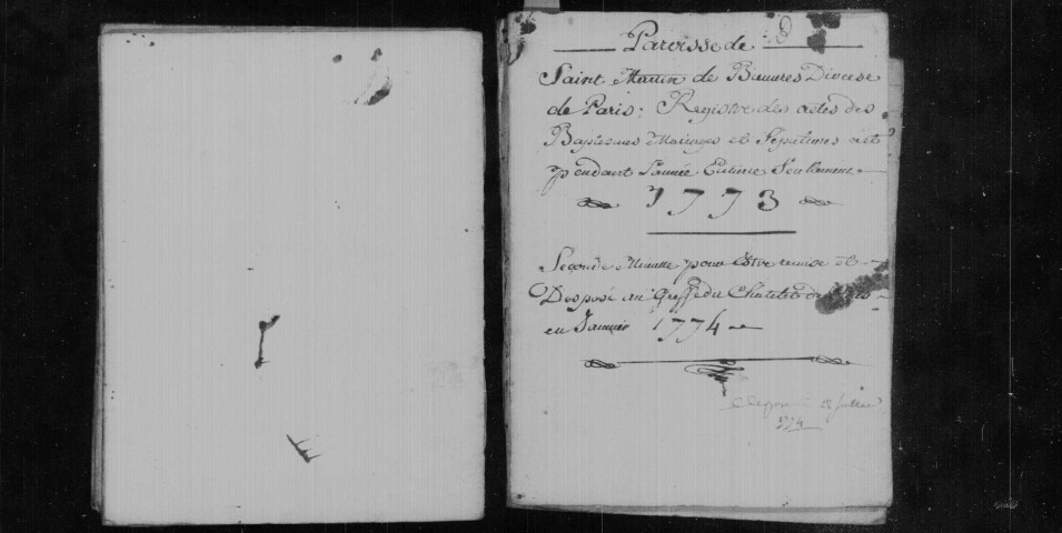 BIEVRES. Paroisse Saint-Martin : Baptêmes, mariages, sépultures : registre paroissial (1773-1783). 