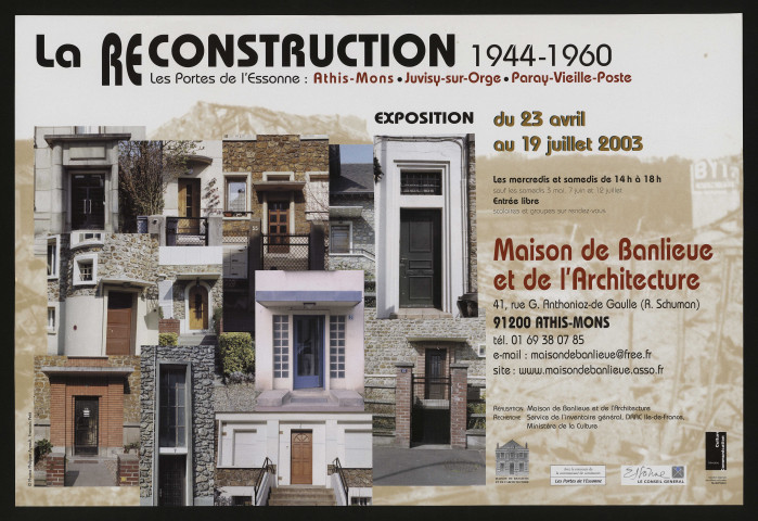 ATHIS-MONS. - Exposition : La reconstruction (1944-1960). Les portes de l'Essonne : Athis-Mons, Juvisy-sur-Orge, Paray-Vieille-Poste, Maison de Banlieue et de l'Architecture, 23 avril-19 juillet 2003. 