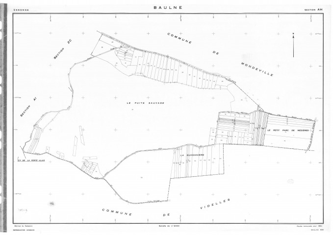 BAULNE. - Cadastre révisé pour 1960 : plan du tableau d'assemblage, plans de la section AH, section ZA, section ZB, section ZD, [5 plans]. 