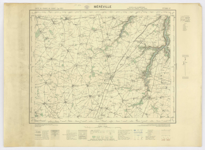 Carte de MEREVILLE. - Feuille XXII - 17, Institut géographique national, 1955. Ech. 1/50 000. Coul. Dim. 0,56 x 0,78. 