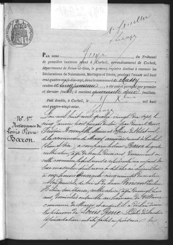 MASSY.- Naissances, mariages, décès : registre d'état civil (1897-1900). 