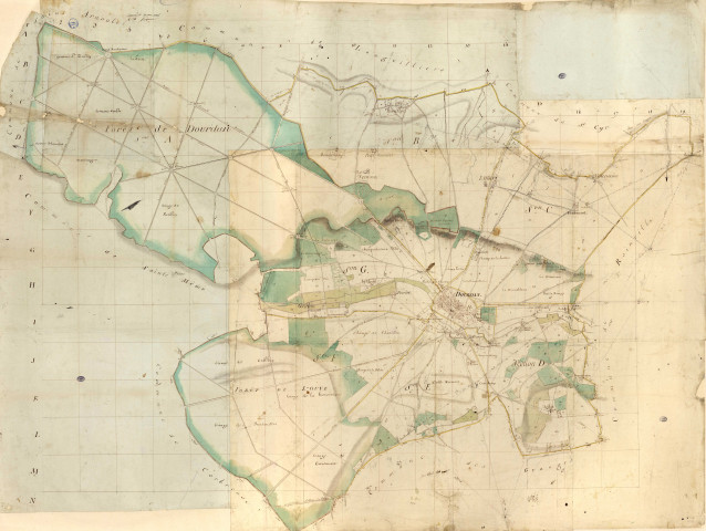 Plan de DOURDAN, 1806. Sans éch. Coul. Dim. 1,50 x 1,90. [mauvais état]. 