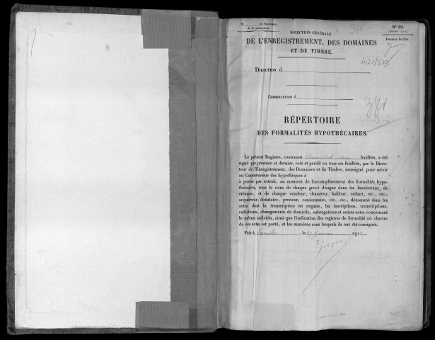 Conservation des hypothèques de CORBEIL. - Répertoire des formalités hypothécaires, volume n° 384 : A-Z (registre ouvert en 1913). 