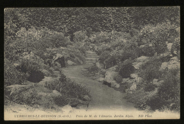 VERRIERES-LE-BUISSON. - Parc de M. de Vilmorin, jardin alpin. (Editeur ND Phot, 1911, 1 timbre à 5 centimes). 