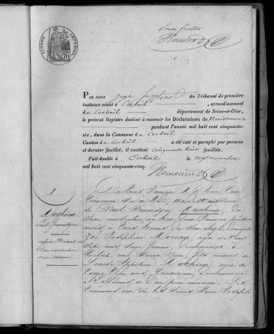 CORBEIL. Naissances : registre d'état civil (1856). 