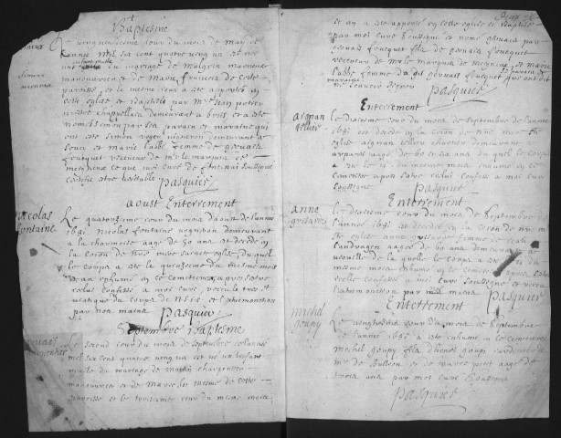 FONTENAY-LES-BRIIS. - Etat civil, registres paroissiaux : registre des baptêmes, mariages et sépultures (1681-1718). 