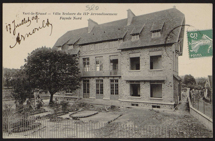 VERT-LE-GRAND.- Villa scolaire du 3e arrondissement de Paris : façade nord (17 juillet 1909).