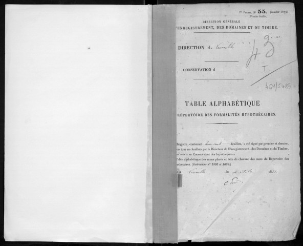 Volume n° 43 : A-Z (registre ouvert en 1881).