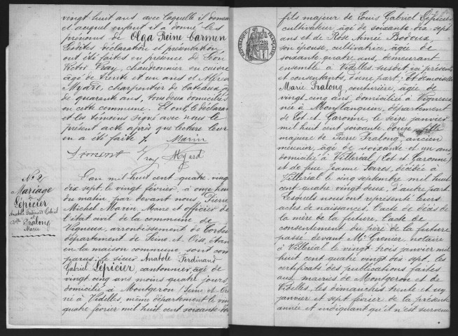 VIGNEUX-SUR-SEINE.- Naissances, mariages, décès : registre d'état civil (1897-1904). 