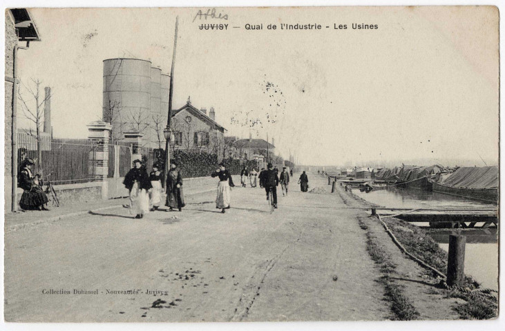 ATHIS-MONS. - Quai de l'Industrie. Les usines, Duhamel, 1908, 5 mots, 5 c, ad. 