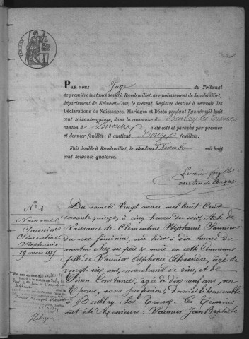 BOULLAY-LES-TROUX.- Naissances, mariages, décès : registre d'état civil (1875-1900). 