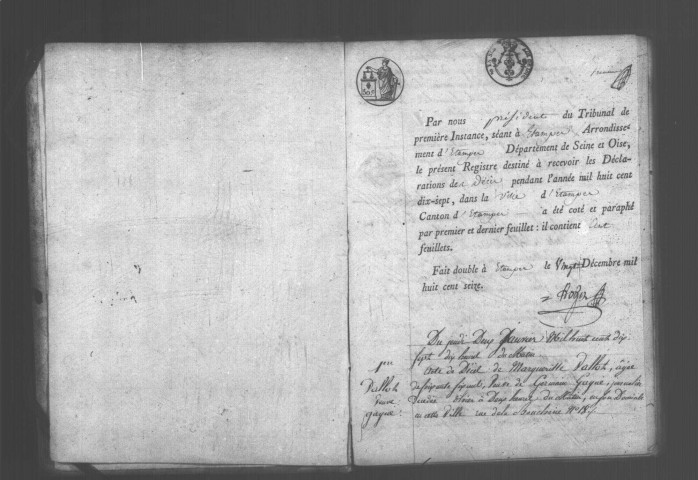 ETAMPES. Décès : registre d'état civil (1817). 