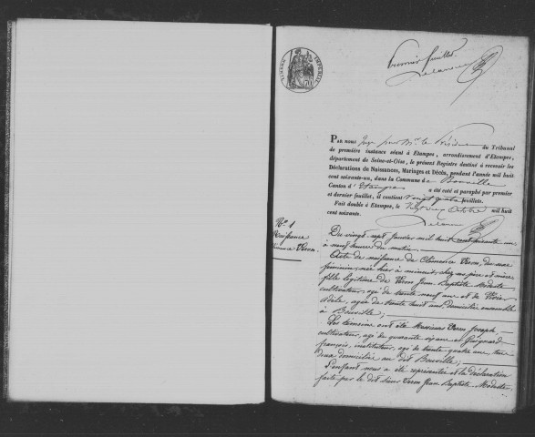 BOUVILLE. Naissances, mariages, décès : registre d'état civil (1861-1875). 