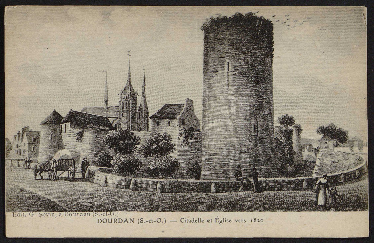 Dourdan .- Citadelle et église vers 1820. 