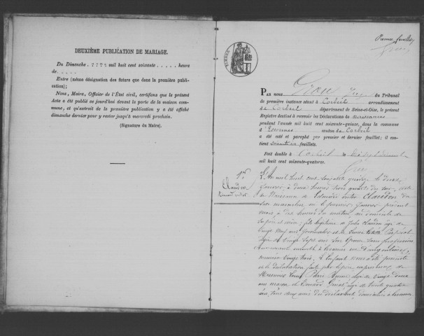 ESSONNES. Naissances : registre d'état civil (1875-1876). 