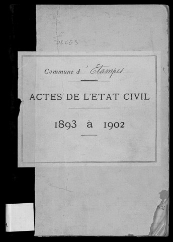 ETAMPES. Tables décennales des décès (1893-1902). 