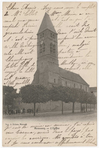MENNECY. - L'église [Editeur Rideau, 1903, timbre à 10 centimes]. 