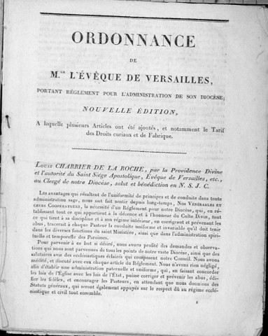 IB2 - Mandements, lettres circulaires, tarifs des mariages, enterrements et droits curiaux.